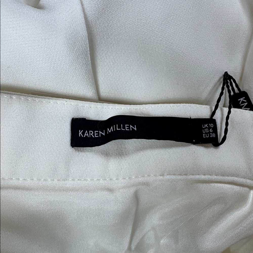 Karen Millen White Pleated A-Line Skirt Grosgrain Waistband US 6 NEW - Picture 5 of 7